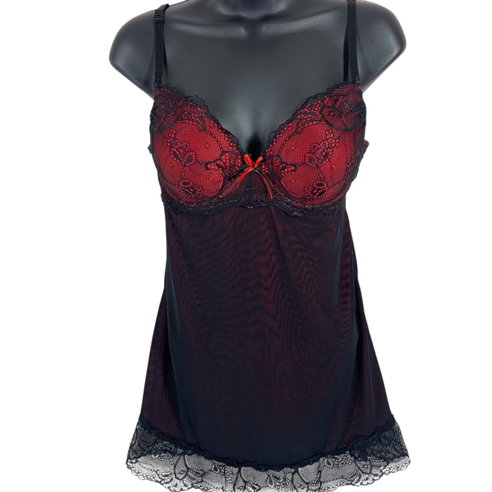 lingerie slip Elegant Black and Red Lace  size large